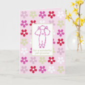 Carte Merci Pet Groomer chien de caniche rose (Fleur jaune)