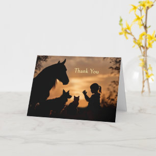 Carte Merci Pet Sitter mignonne avec Cheval Chien Fille 
