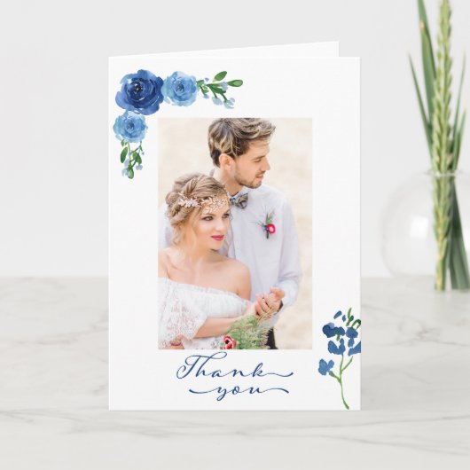 Carte Merci photo du Mariage Rose bleu (Devant)
