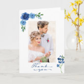 Carte Merci photo du Mariage Rose bleu (Fleur jaune)