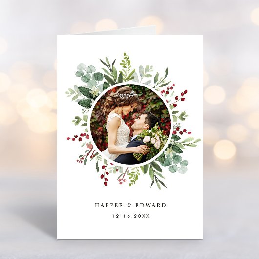 Carte Merci photo Mariage de Noël botanique plié