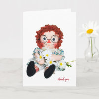 merci poupée de chiffon avec bouquet de marguerite