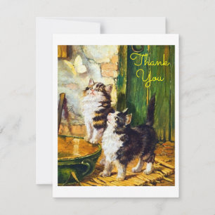 Carte Merci pour l'art vintage de chatons curieux papill