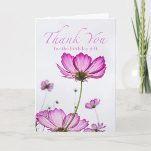 Carte Merci pour le cadeau d'anniversaire, Fleurs Cosmos