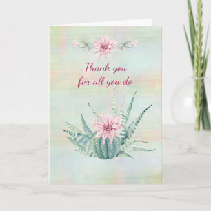 Carte Merci Pour Tout Ce Que Vous Faites Aquarelle Cactu