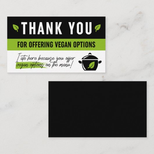 Carte Merci pour Vegan Options (Devant / Derrière)