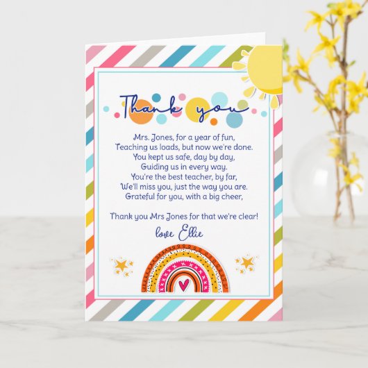 Carte merci professeur Appréciation poème nuage arc-en-c (Fleur jaune)