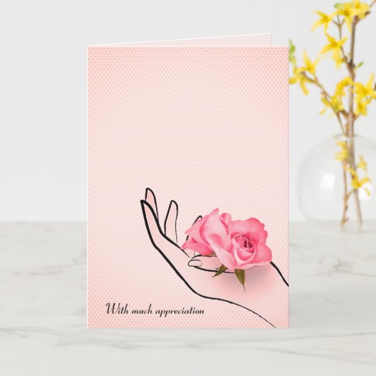 Carte merci rose en main (Fleur jaune)