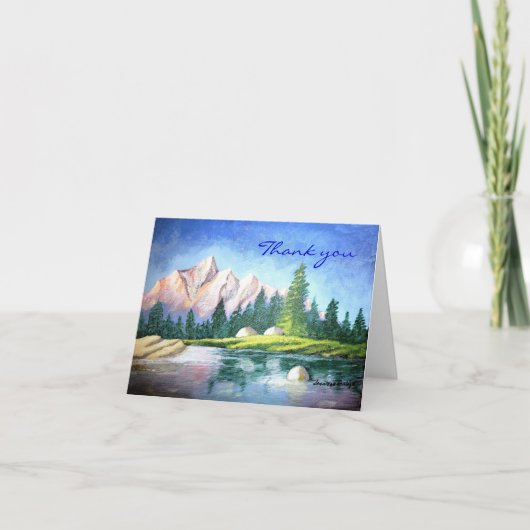 Carte Merci Rose Mountain Painting Note (Devant)