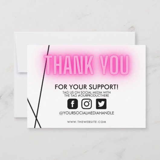 Carte Merci rose néon tendance sur support personnalisé (Devant)