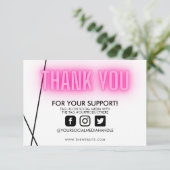 Carte Merci rose néon tendance sur support personnalisé (Debout devant)