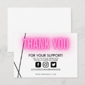Carte Merci rose néon tendance sur support personnalisé (Devant / Derrière)
