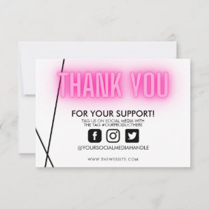 Carte Merci rose néon tendance sur support personnalisé