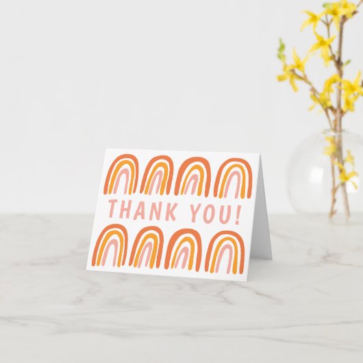 Carte MERCI rose orange couleur douce arc-en-ciel (Fleur jaune)