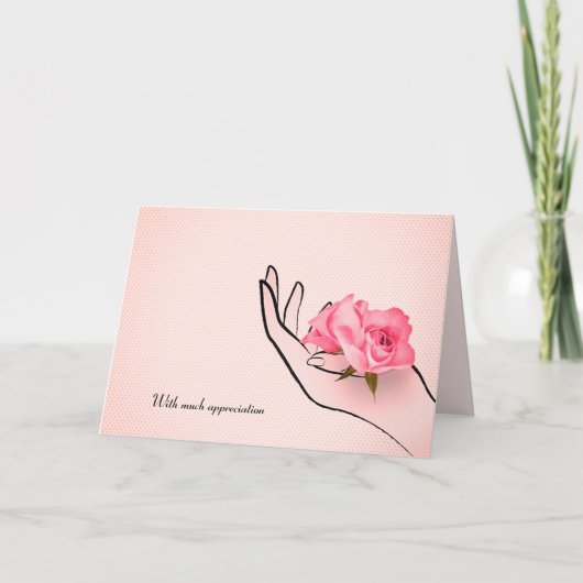 Carte merci rose rose rose à la main (Devant)