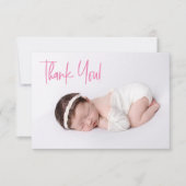 Carte Merci rose Script bébé fille baby shower photo (Devant)