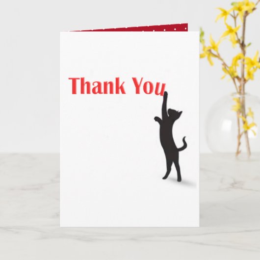 Carte Merci rouge avec chat noir (Fleur jaune)