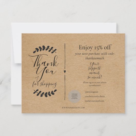 Carte Merci Rustique Kraft Pour Shopping Rabais (Devant)