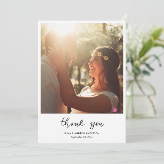 Carte Merci simple Script Mariage Couple Photo (Debout devant)