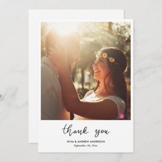 Carte Merci simple Script Mariage Couple Photo (Devant / Derrière)