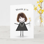 Carte Merci Stick Figure Girl avec marguerites (Fleur jaune)