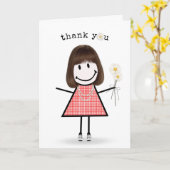 Carte Merci Stick Figure Girl avec marguerites (Fleur jaune)
