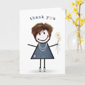 Carte Merci Stick Figure Girl avec marguerites (Fleur jaune)