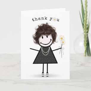 Carte Merci Stick Figure Girl avec marguerites