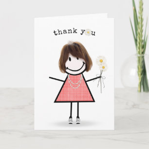 Carte Merci Stick Figure Girl avec marguerites