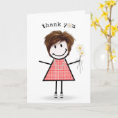 Carte Merci Stick Figure Girl avec marguerites (Fleur jaune)