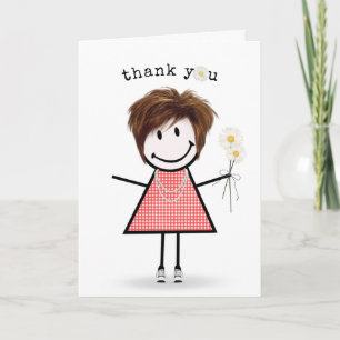 Carte Merci Stick Figure Girl avec marguerites