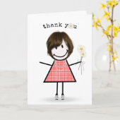 Carte Merci Stick Figure Girl avec marguerites (Fleur jaune)