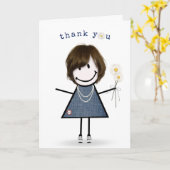 Carte Merci Stick Figure Girl avec marguerites (Fleur jaune)
