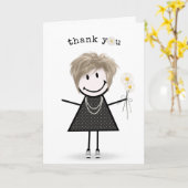 Carte Merci Stick Figure Girl avec marguerites (Fleur jaune)