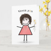Carte Merci Stick Figure Girl avec marguerites (Fleur jaune)