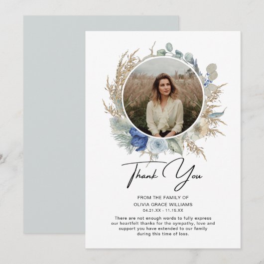 Carte Merci Sympathie Photo Funérailles Bereavement (Devant / Derrière)