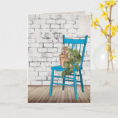 Carte Merci Tabby Chat en Plante pointillé (Fleur jaune)