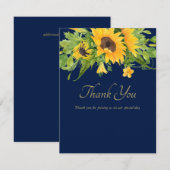 Carte Merci Tournesols Bleu Marine (Devant / Derrière)