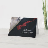 Carte Merci Usher Cravate rouge et Mariage Tuxedo noir (Devant)