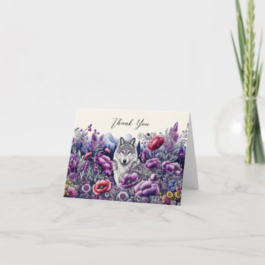 Carte Merci Wolf Art folklorique avec des pavots (Devant)