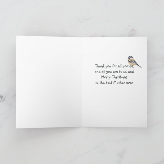 Carte Mère à l'aquarelle de mésange de Noël (Intérieur)