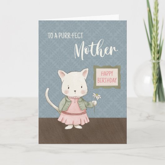 Carte Mère Anniversaire Kitty dans une robe Tenue de fle (Devant)