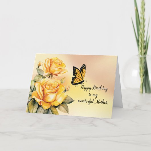 Carte Mère Anniversaire Yellow Roses Monarque Papillon (Devant)