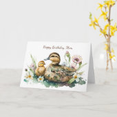 Carte Mère Canard et canard Anniversaire (Fleur jaune)