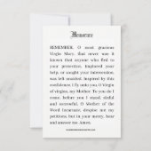 Carte Mère catholique Mary Floral Mémorare prière (Dos)