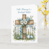 Carte Mère Croix de Pâques Clôture blanche Fleurs bleues (Fleur jaune)