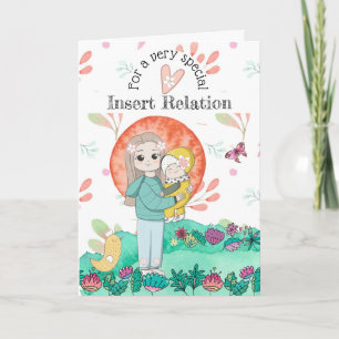 Carte Mère enfant Jardin whimsal printemps art oiseau bé