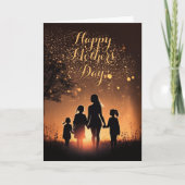 Carte Mère et 3 enfants au coucher du soleil, Fête des m (Devant)