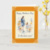 Carte Mère et fille à l'aquarelle (Fleur jaune)