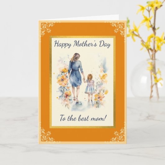 Carte Mère et fille à l'aquarelle (Fleur jaune)